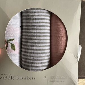 Cotton Muslin Swaddle Blankets - Set of 3 in Pink, Gray, and White